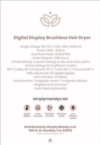 Simply Mandys Digital Brushless Hair Dryer